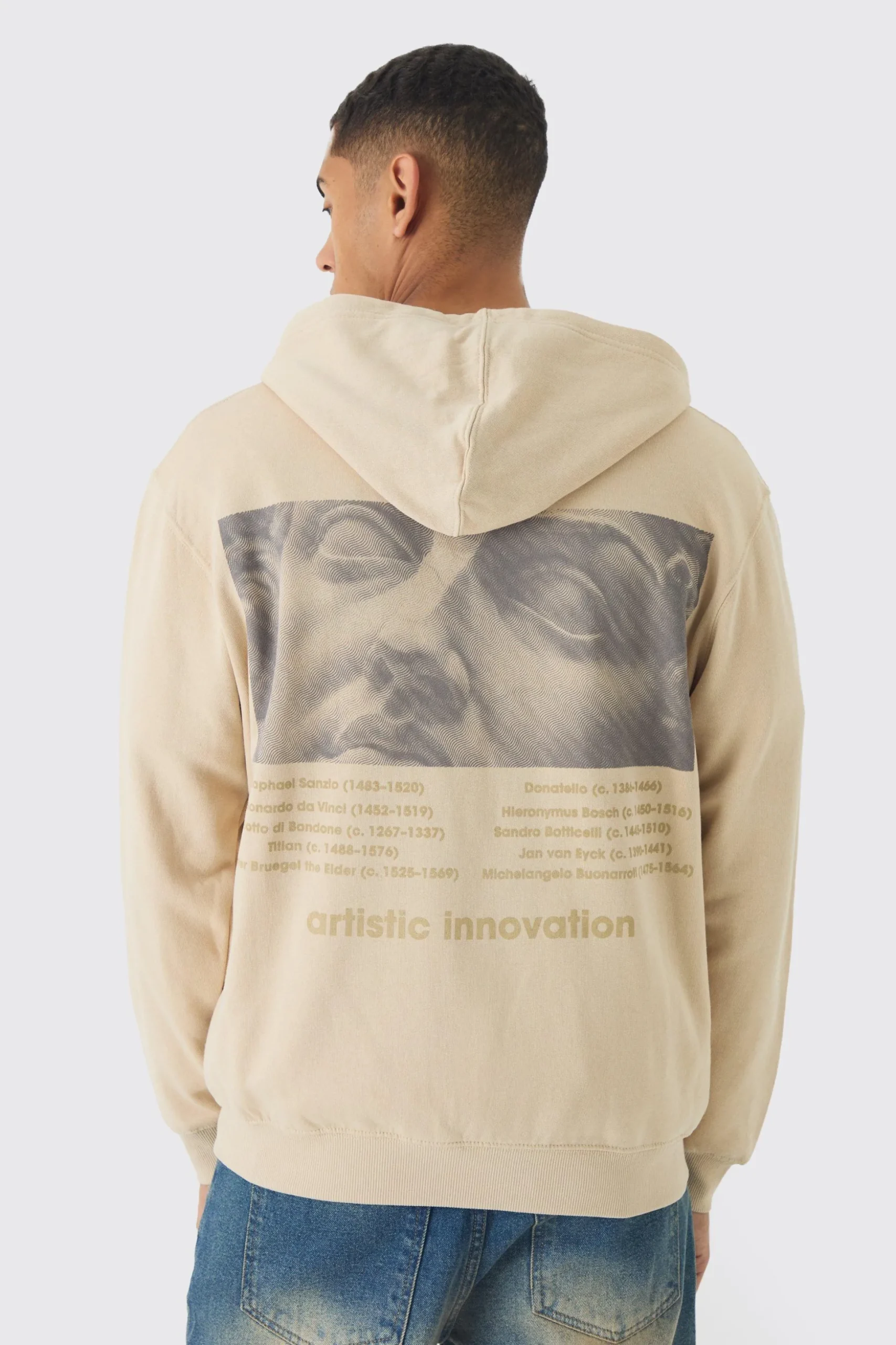 Oversized Statue Back Print Zip Through Hoodie | BoohooMAN UK