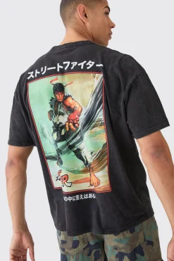 Oversized Street Fighter Anime Wash License T-shirt | BoohooMAN UK