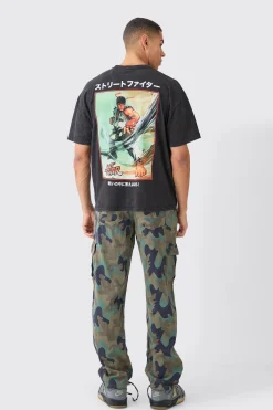 Oversized Street Fighter Anime Wash License T-shirt | BoohooMAN UK