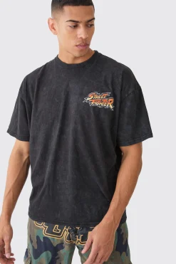 Oversized Street Fighter Anime Wash License T-shirt | BoohooMAN UK
