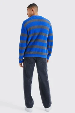 Oversized Stripe Fluffy Cardigan | BoohooMAN UK