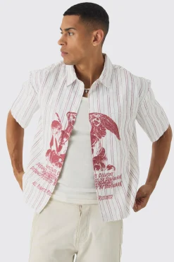 Oversized Stripe Front Graphic Boxy Shirt | BoohooMAN UK