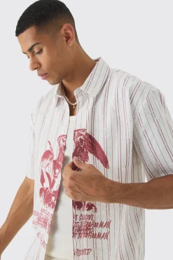 Oversized Stripe Front Graphic Boxy Shirt | BoohooMAN UK