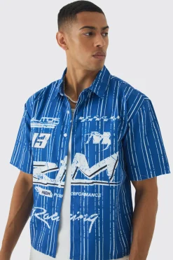 Oversized Stripe Front Graphic Boxy Shirt | BoohooMAN UK