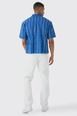 Oversized Stripe Front Graphic Boxy Shirt | BoohooMAN UK