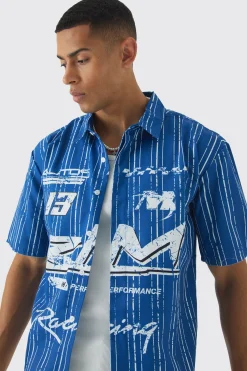 Oversized Stripe Front Graphic Boxy Shirt | BoohooMAN UK
