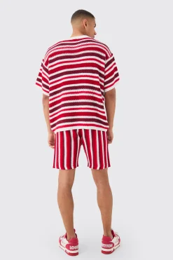 Oversized Stripe Knitted T-shirt In White | BoohooMAN UK
