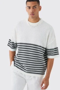 Oversized Stripe Knitted T-shirt | BoohooMAN UK