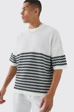 Oversized Stripe Knitted T-shirt | BoohooMAN UK