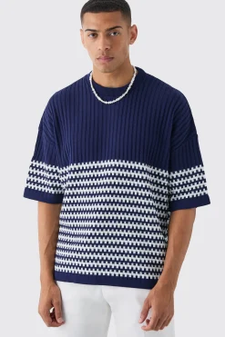 Oversized Stripe Knitted T-shirt | BoohooMAN UK