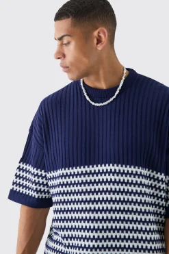 Oversized Stripe Knitted T-shirt | BoohooMAN UK