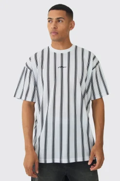 Oversized Stripe Man Signature T-shirt | BoohooMAN UK
