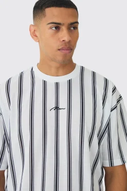 Oversized Stripe Man Signature T-shirt | BoohooMAN UK