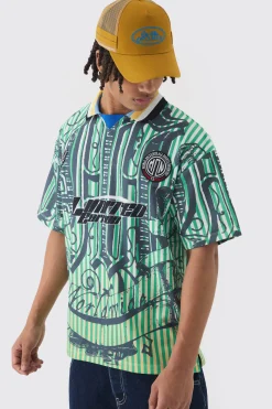 Oversized Striped Applique Football T-shirt | BoohooMAN UK