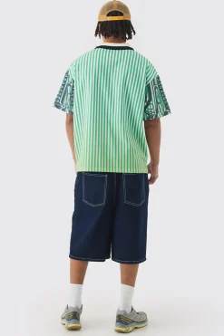 Oversized Striped Applique Football T-shirt | BoohooMAN UK