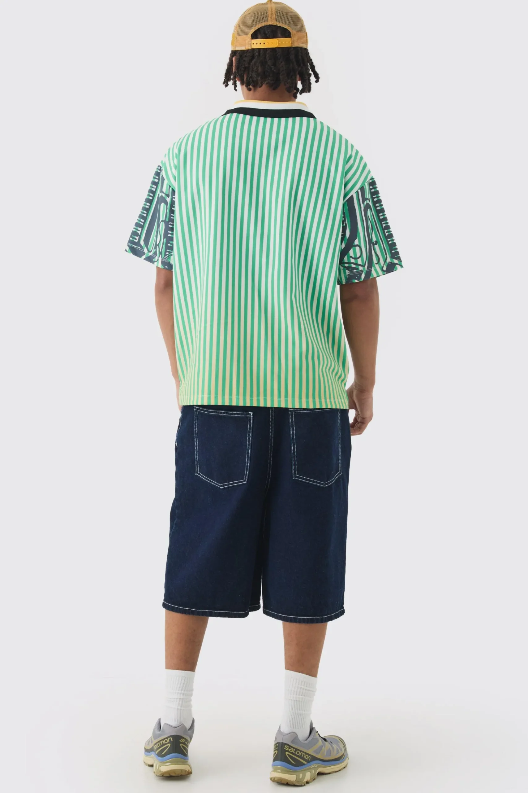 Oversized Striped Applique Football T-shirt | BoohooMAN UK