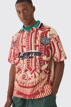 Oversized Striped Applique Football T-shirt | BoohooMAN UK