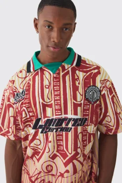 Oversized Striped Applique Football T-shirt | BoohooMAN UK