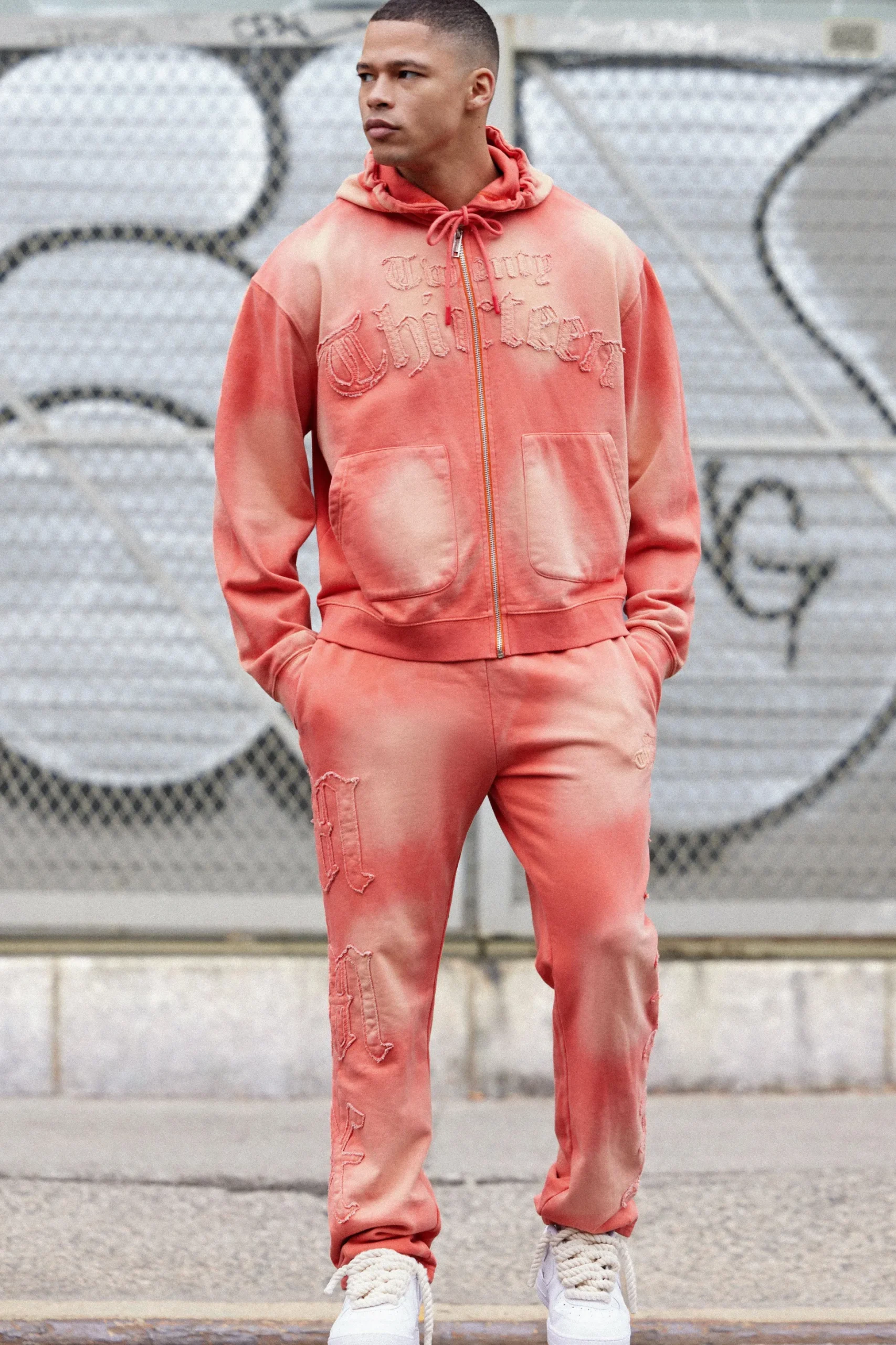 Oversized Sun Bleached 13 Gusset Zip Thru Tracksuit | BoohooMAN UK