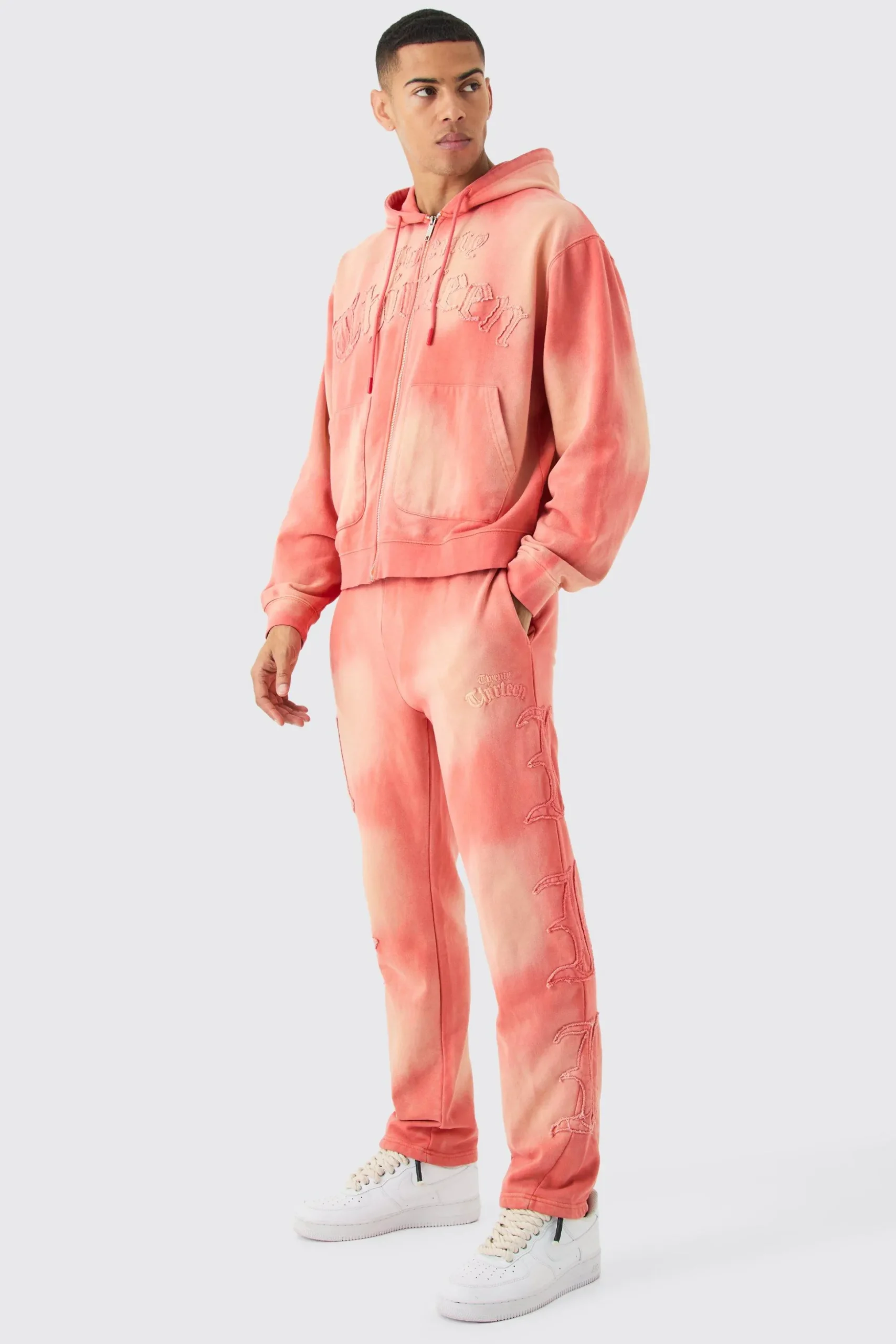 Oversized Sun Bleached 13 Gusset Zip Thru Tracksuit | BoohooMAN UK