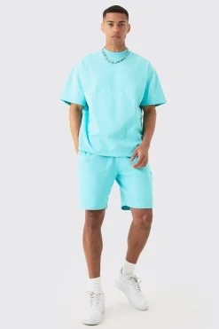 Oversized Super Heavyweight Jersey T-shirt & Shorts Set | BoohooMAN UK