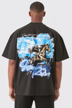 Oversized Super Heavyweight Jersey Back Graphic T-shirt | BoohooMAN UK