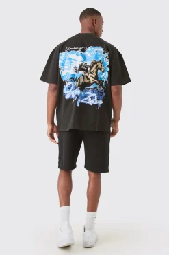 Oversized Super Heavyweight Jersey Back Graphic T-shirt | BoohooMAN UK