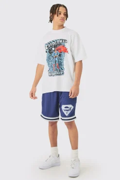 Oversized Superman License T-shirt And Mesh Short Set | BoohooMAN UK