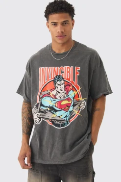 Oversized Superman Wash License T-shirt | BoohooMAN UK