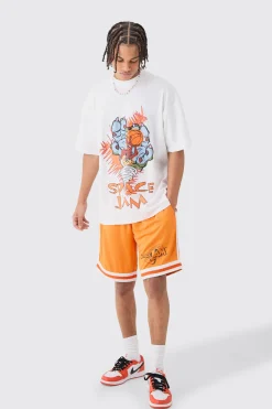 Oversized Taz Space Jam License T-shirt And Mesh Short Set | BoohooMAN UK