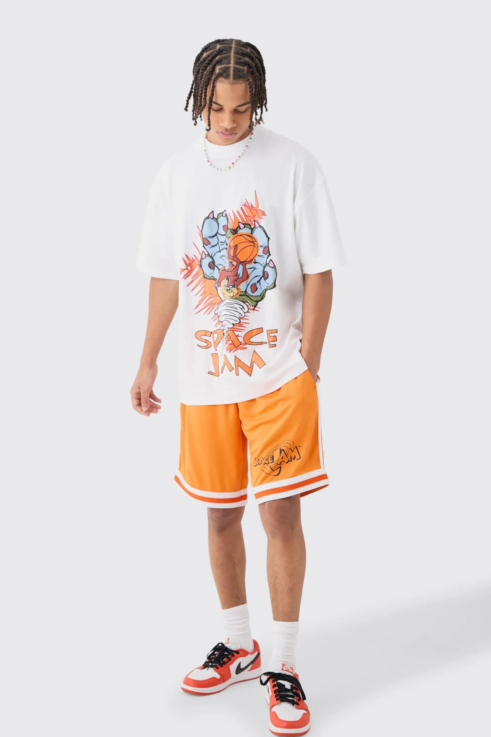 Oversized Taz Space Jam License T-shirt And Mesh Short Set | BoohooMAN UK