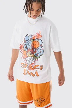 Oversized Taz Space Jam License T-shirt And Mesh Short Set | BoohooMAN UK
