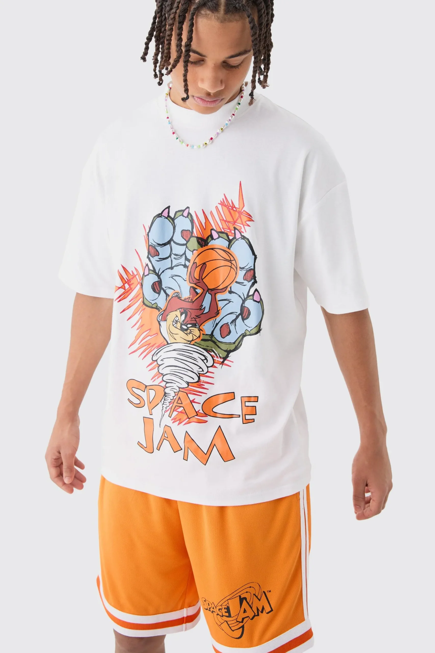 Oversized Taz Space Jam License T-shirt And Mesh Short Set | BoohooMAN UK