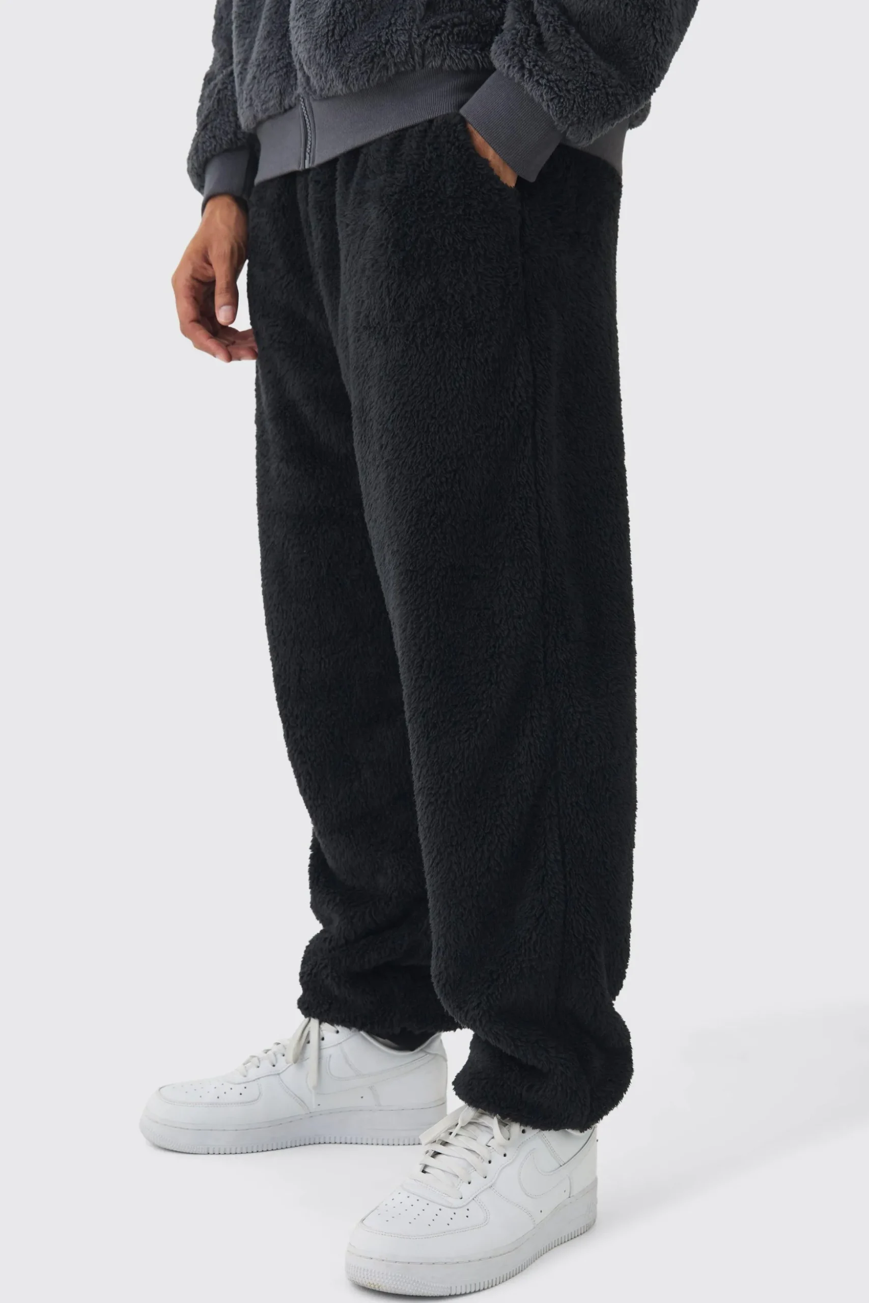 Oversized Teddy Borg Cuffed Joggers | BoohooMAN UK