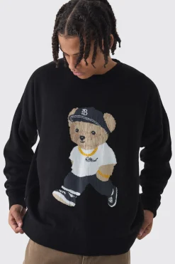 Oversized Teddy Graphic Jumper | BoohooMAN UK