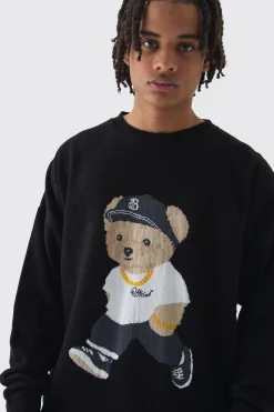 Oversized Teddy Graphic Jumper | BoohooMAN UK