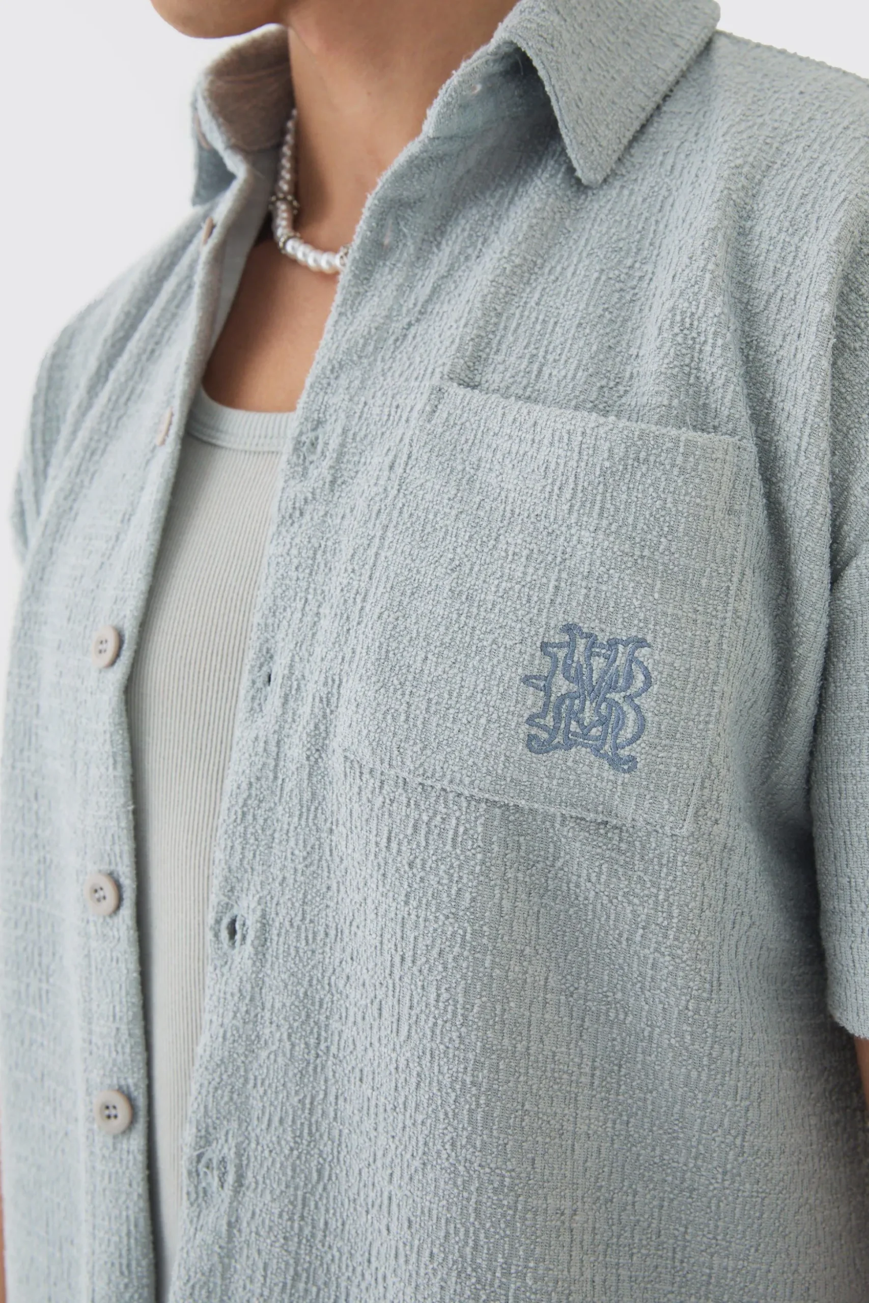 Oversized Textured Embroidered Shirt | BoohooMAN UK