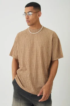 Oversized Textured Jacquard T-shirt | BoohooMAN UK