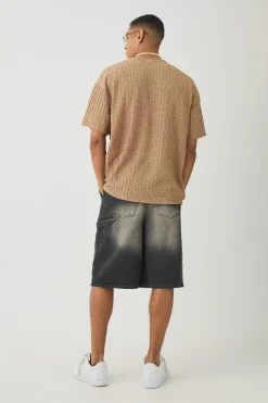 Oversized Textured Jacquard T-shirt | BoohooMAN UK