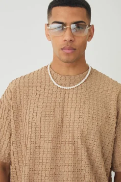 Oversized Textured Jacquard T-shirt | BoohooMAN UK