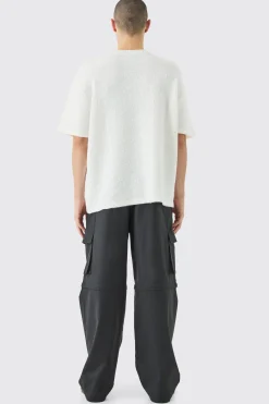 Oversized Textured Knit T-shirt In White | BoohooMAN UK
