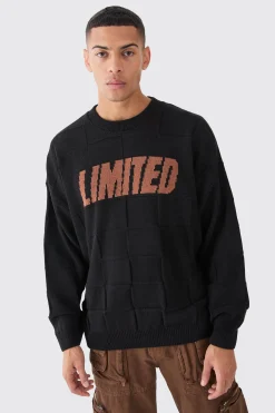 Oversized Textured Knitted Branded Jumper | BoohooMAN UK
