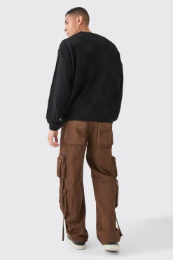 Oversized Textured Knitted Branded Jumper | BoohooMAN UK