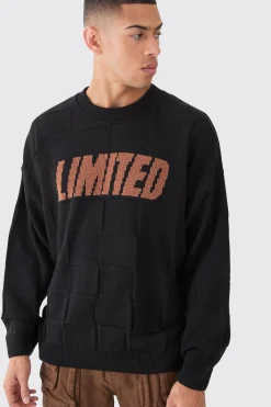 Oversized Textured Knitted Branded Jumper | BoohooMAN UK