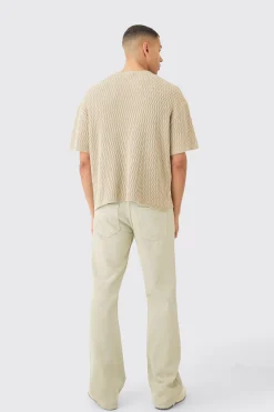 Oversized Textured Open Knit T-shirt | BoohooMAN UK