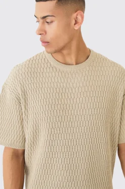 Oversized Textured Open Knit T-shirt | BoohooMAN UK
