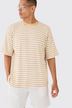 Oversized Textured Stripe T-shirt | BoohooMAN UK