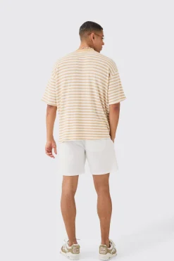 Oversized Textured Stripe T-shirt | BoohooMAN UK