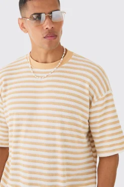 Oversized Textured Stripe T-shirt | BoohooMAN UK