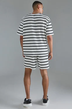 Oversized Textured Stripe T-shirt | BoohooMAN UK